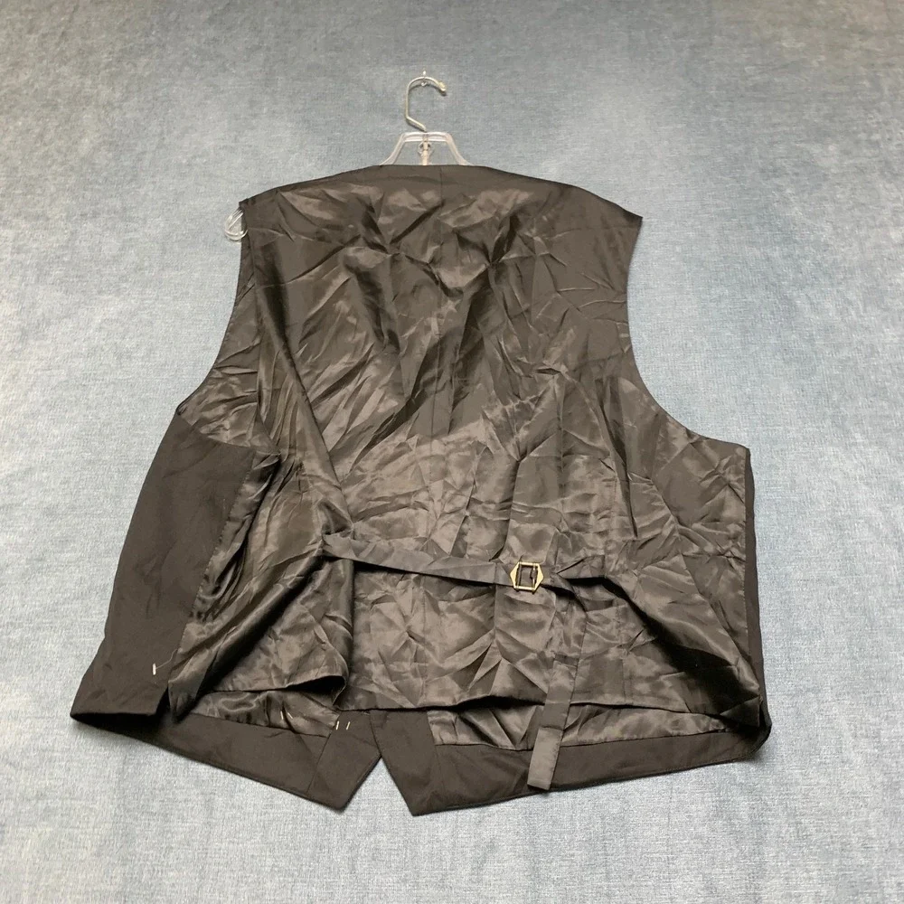 Van Heusen Single Breasted Suit Satin Vest Mens 2XL Black Slim V Neck Sleeveless